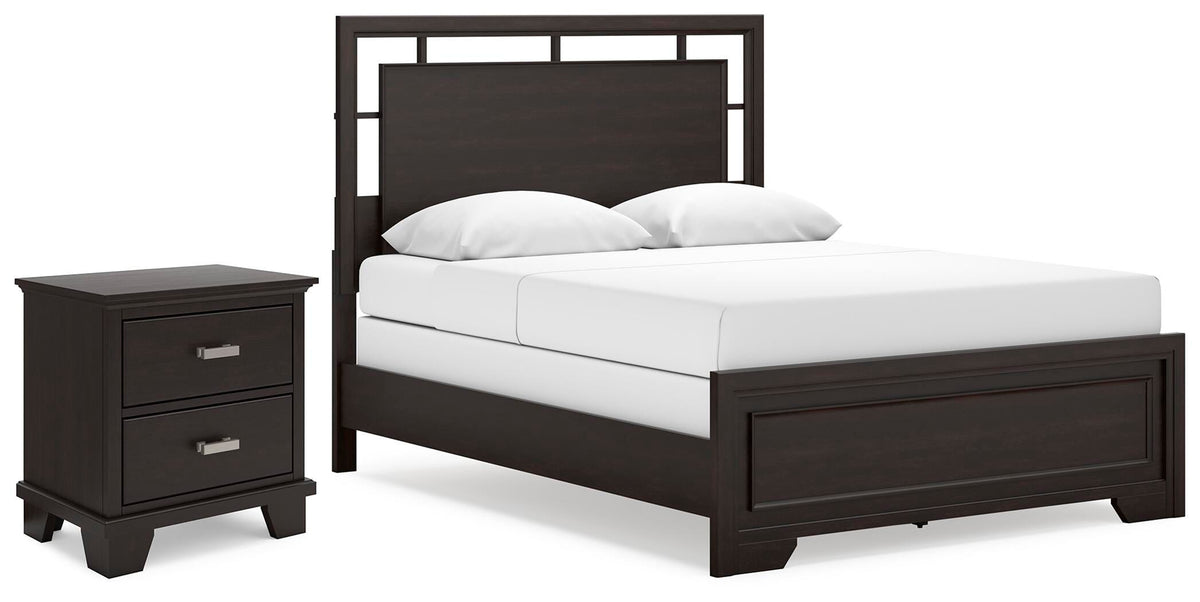 Covetown Panel Bed and Nightstand - Dark Brown  (B441-SI)