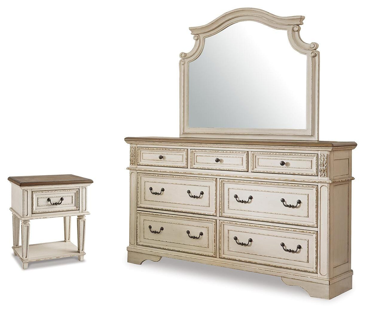 Realyn Dresser, Mirror and Nightstand - Two-tone  (B743-SI)
