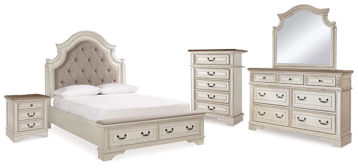 Realyn Panel Bed, Dresser, Mirror, Chest and Nightstand - Two-tone  (B743-SI)
