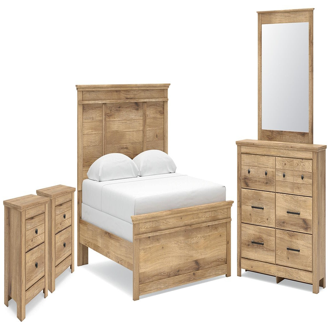 Makidern King Panel Bed, Dresser, Mirror and 2 Nightstands (PCB1170-SI)