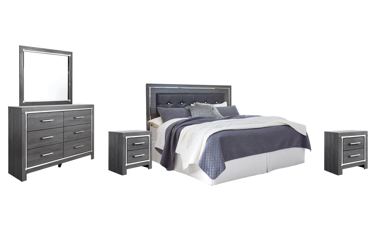 Lodanna /Cal Panel Headboard, Dresser, Mirror and 2 Nightstands - Gray  (B214-SI)