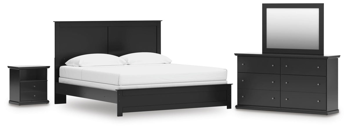 Maribel Panel Bed, Dresser, Mirror and Nightstand - Black  (B138-SI)