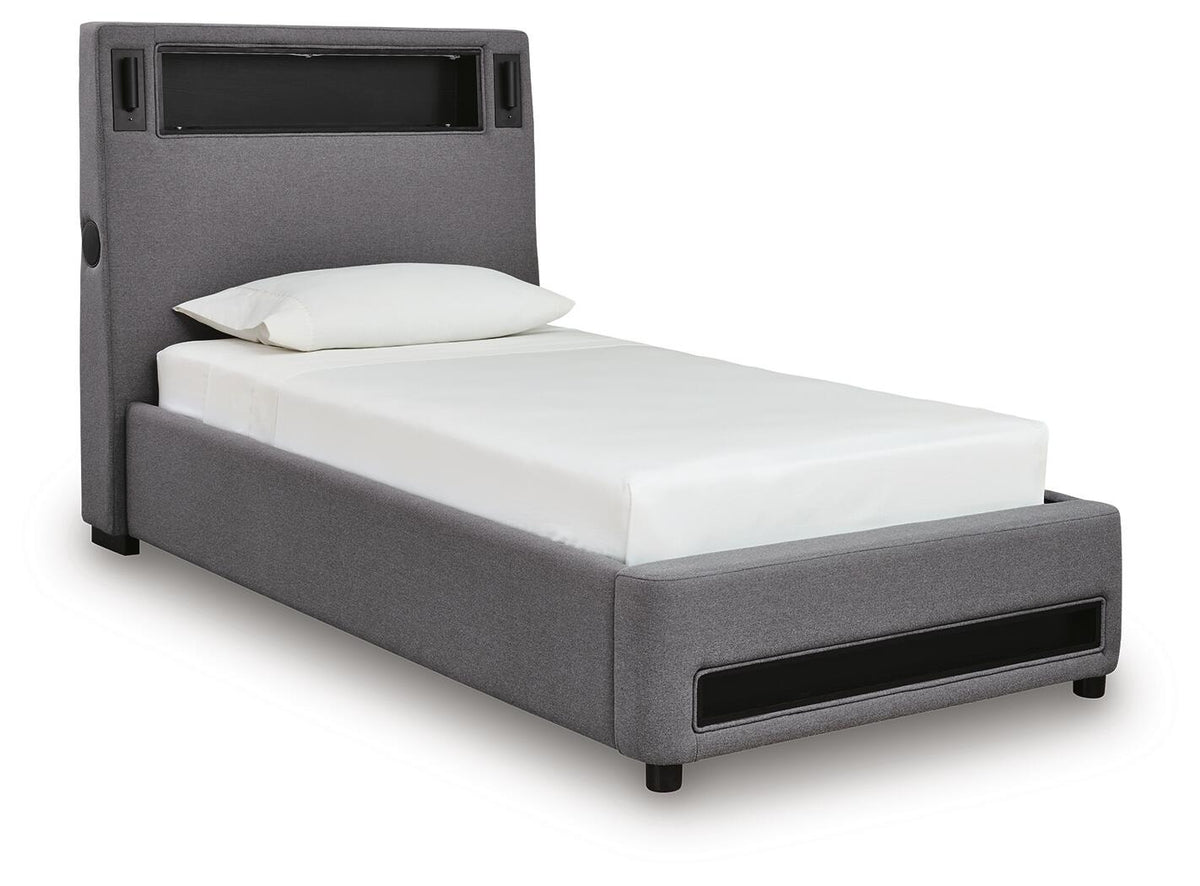 Finigale Twin Upholstered Bed with Wireless Audio (PCB2721-SI)