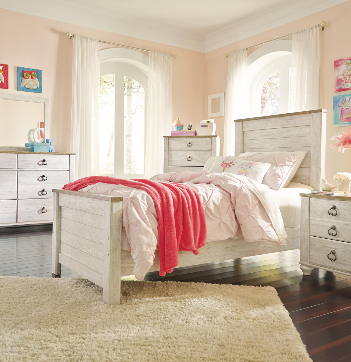 Willowton Panel Bed (Youth) - Whitewash  (B267-SI) - Image 5