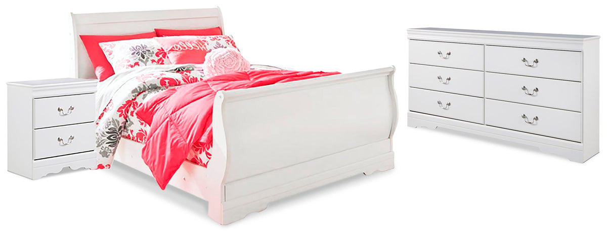 Anarasia Sleigh Bed, Dresser and Nightstand - White  (B129-SI)