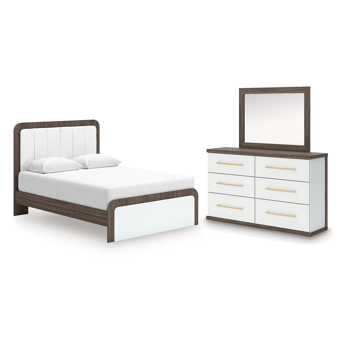 Kendanport Queen Upholstered Platform Bed, Dresser and Mirror (PCB1108-SI)