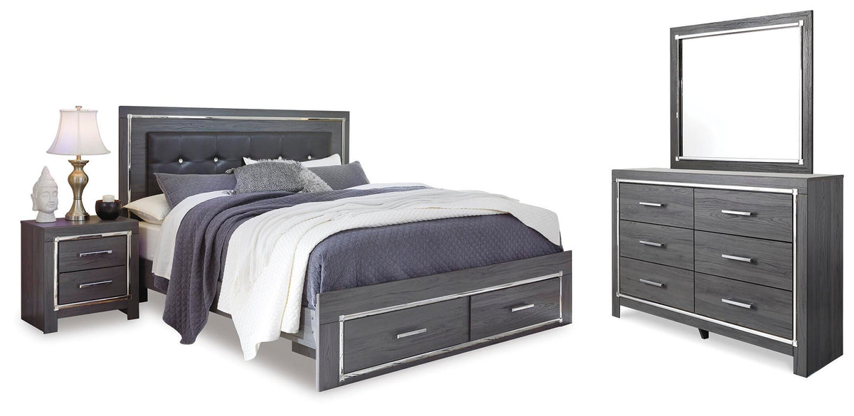 Lodanna Upholstered Storage Bed, Dresser, Mirror, and Nightstand - Gray  (B214-SI)