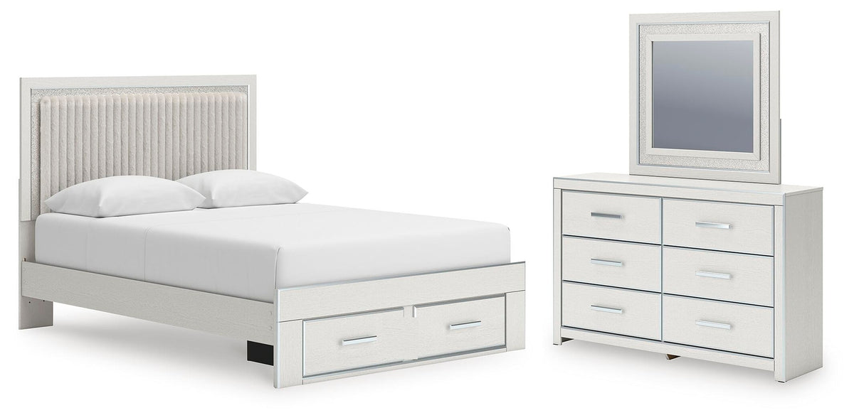 Zuraleus Queen Upholstered Panel Platform Storage Bed, Dresser and Mirror (PCB3381-SI)