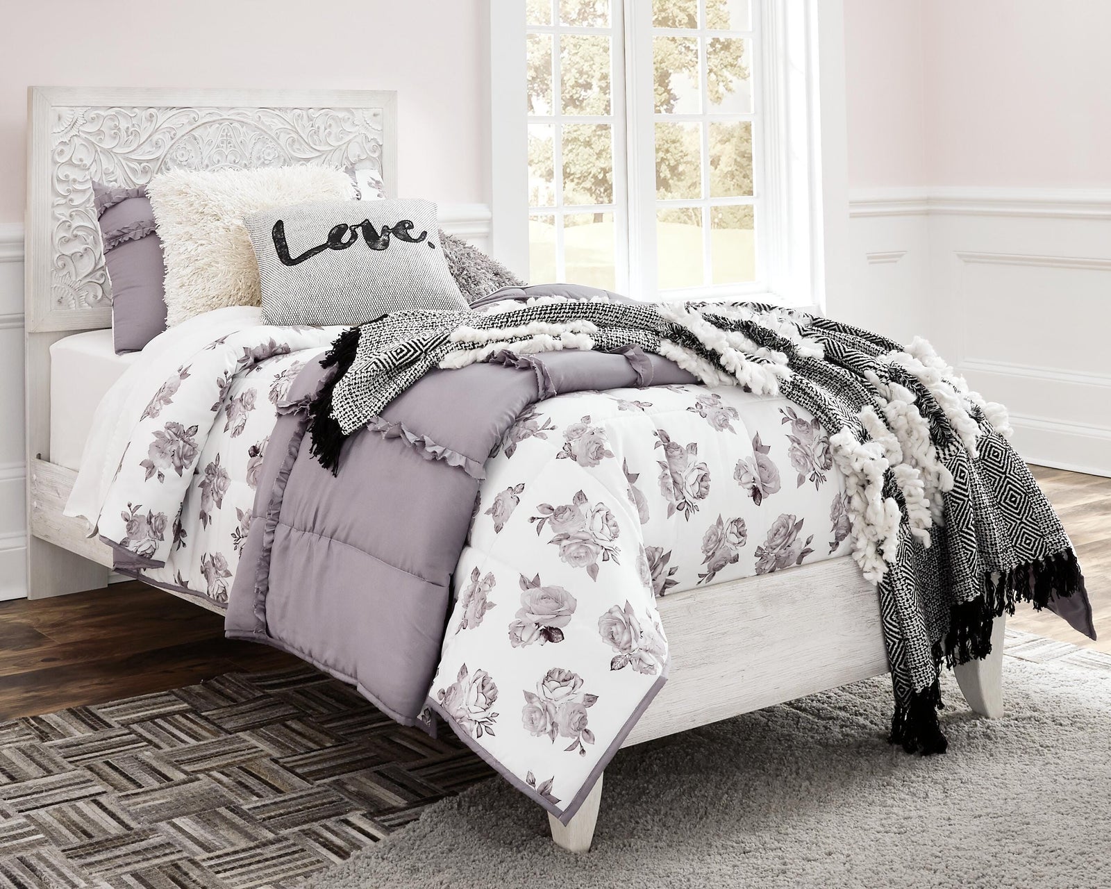 Paxberry Panel Bed and Nightstand - Whitewash  (B181-SI) - Image 11
