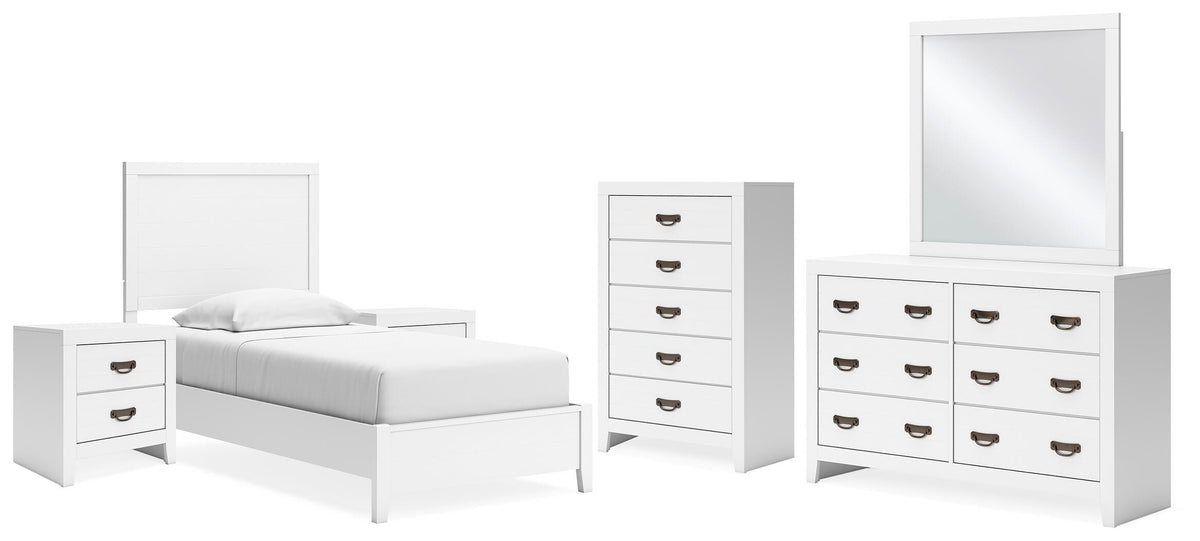Binterglen Panel Bed, Dresser, Mirror, Chest and 2 Nightstands - White  (B427-SI)