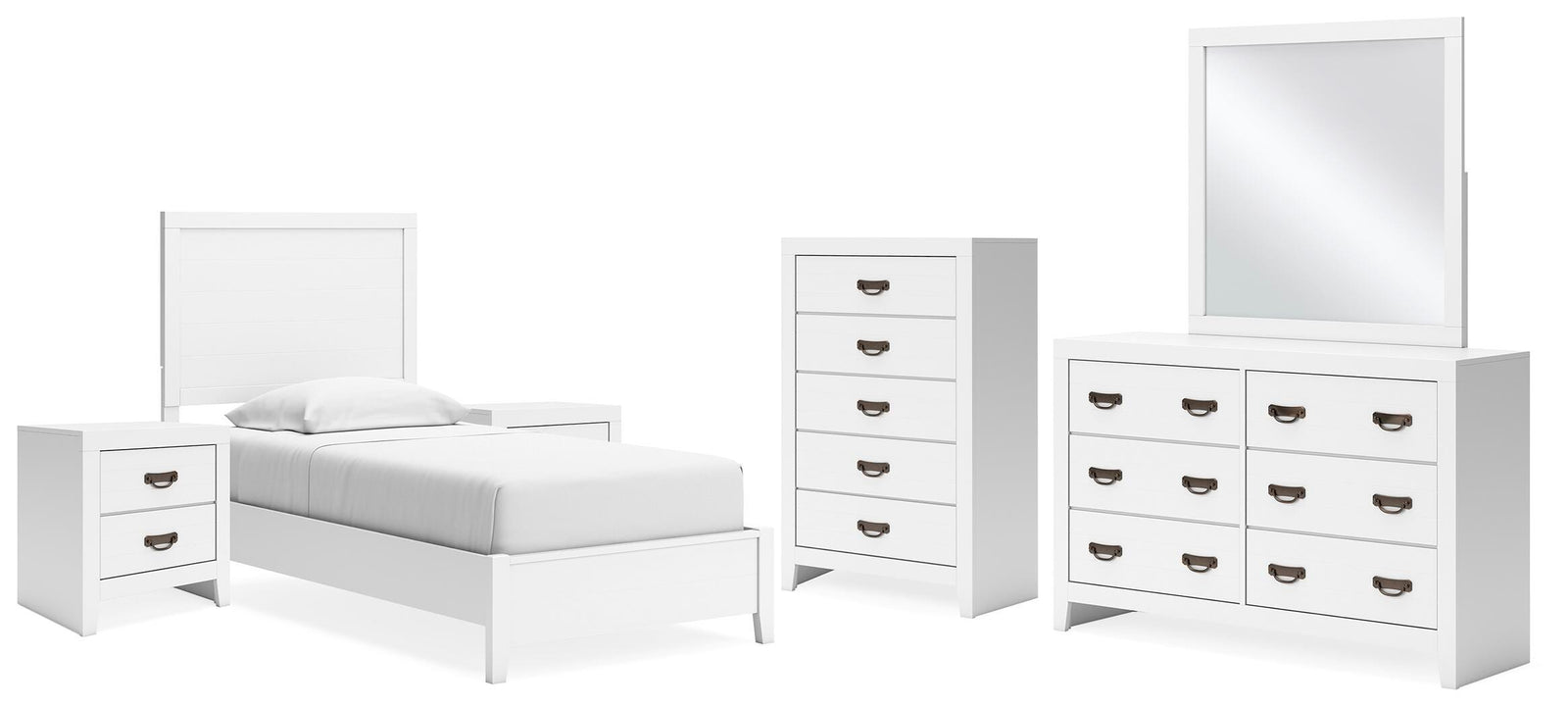Binterglen Panel Bed, Dresser, Mirror, Chest and 2 Nightstands - White  (B427-SI)