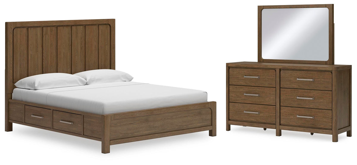Cabalynn Panel Bed with Storage, Dresser and Mirror - Light Brown  (B974-SI)
