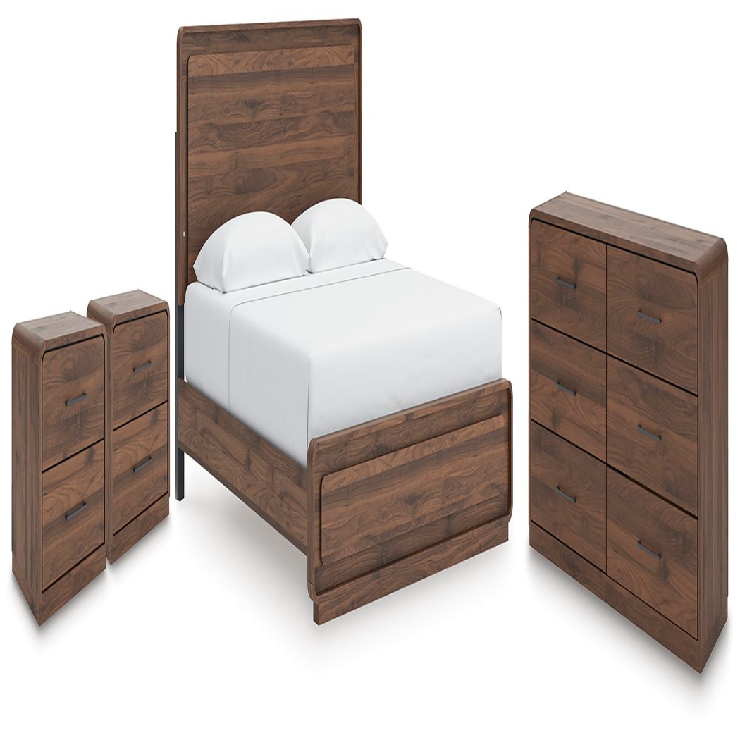 Fortlorn King Panel Bed, Dresser and 2 Nightstands (PCB386-SI)
