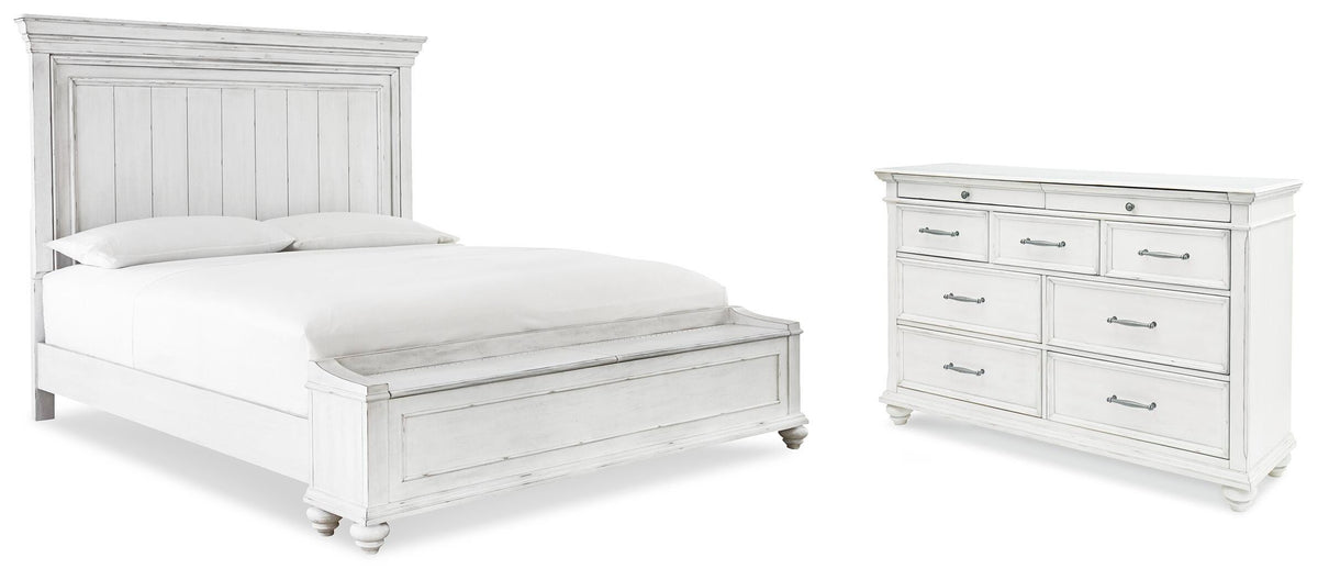 Kanwyn Storage Panel Bed and Dresser - Whitewash  (B777-SI)