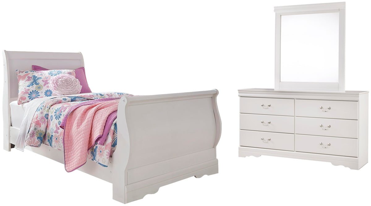Anarasia Sleigh Bed, Dresser and Mirror - White  (B129-SI)