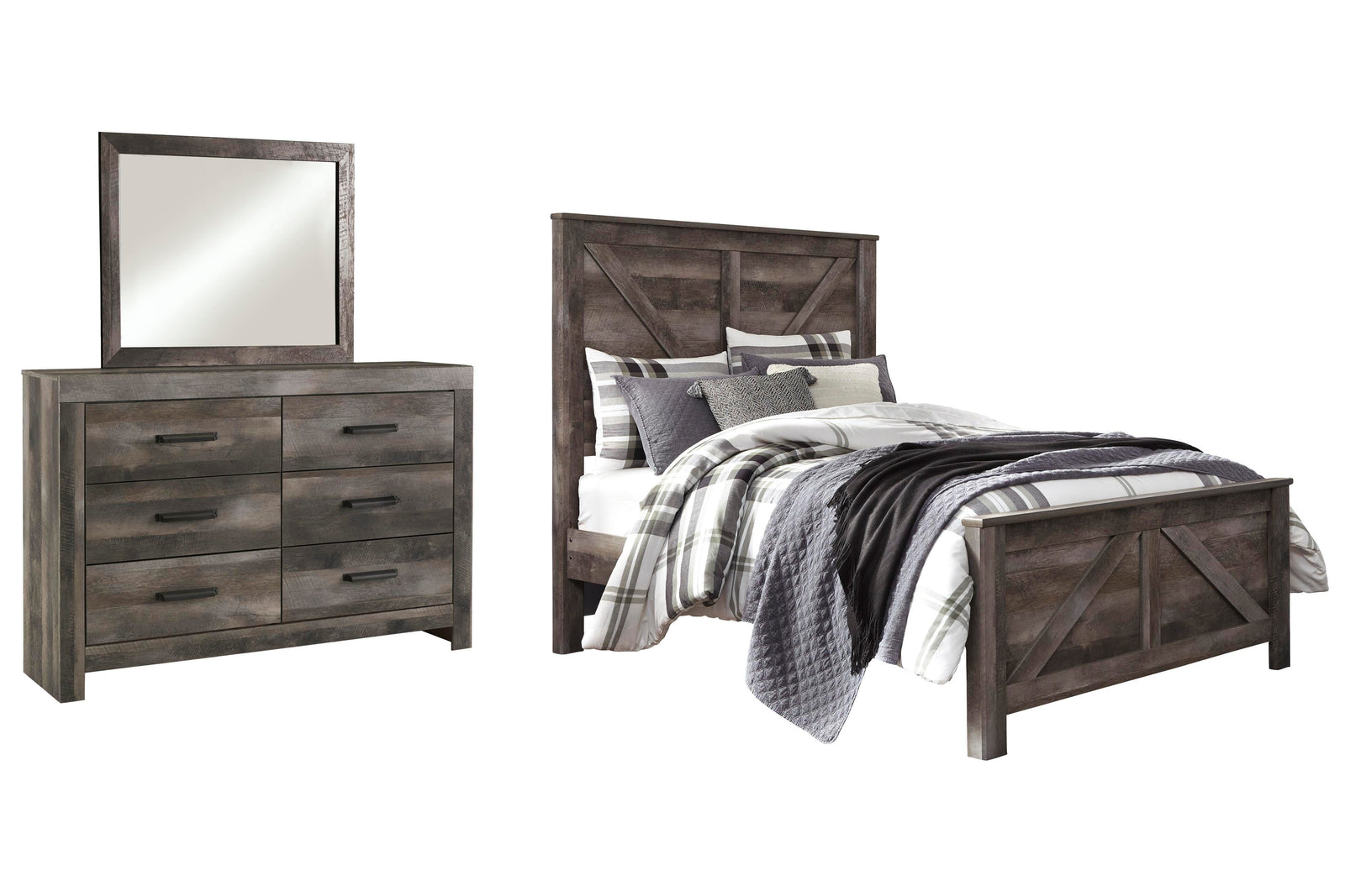 Wynnlow Crossbuck Panel Bed, Dresser and Mirror (B440-SI)