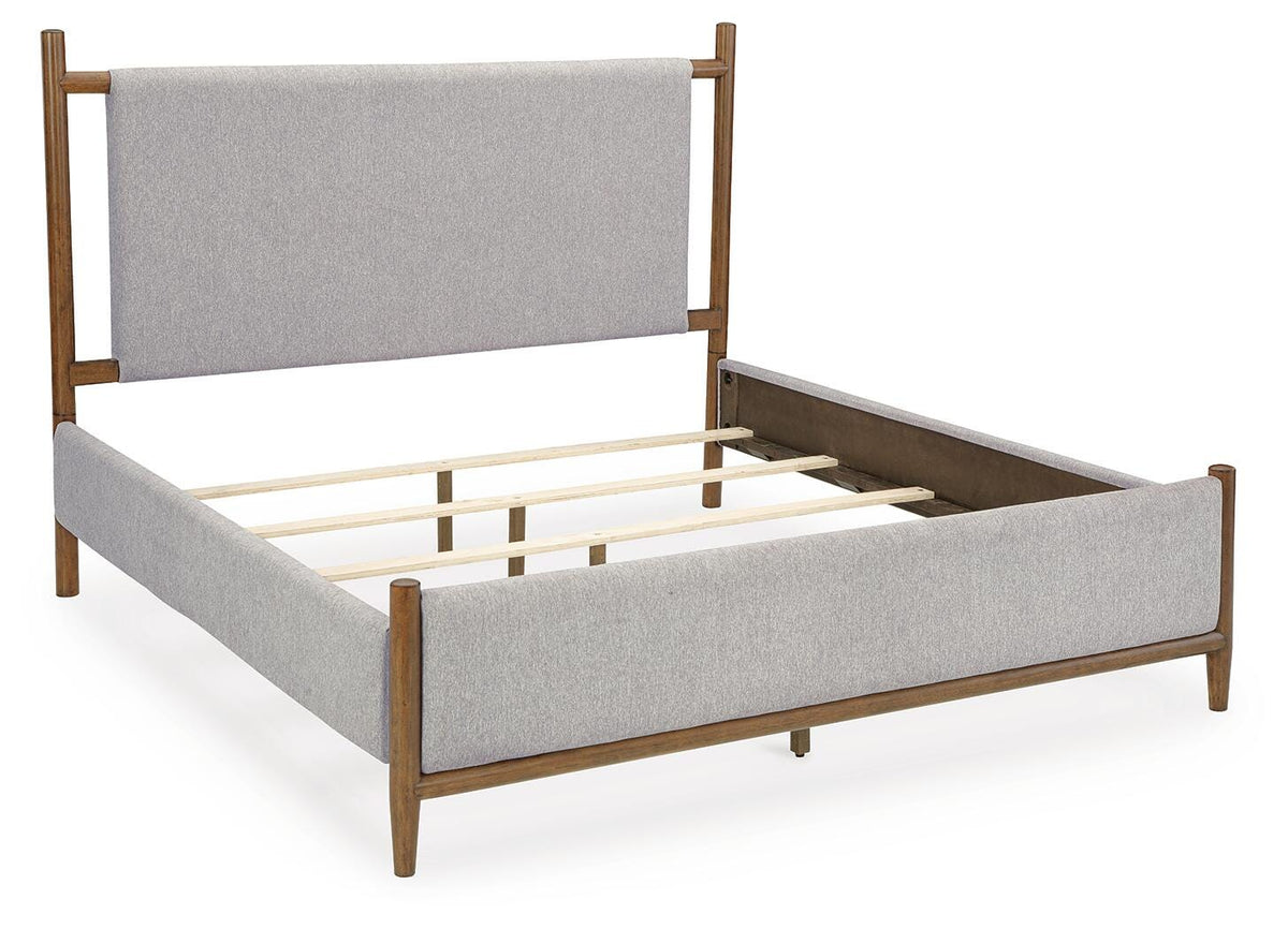 Lyncott Upholstered Bed, Dresser and Mirror - Brown  (B615-SI) - Image 6