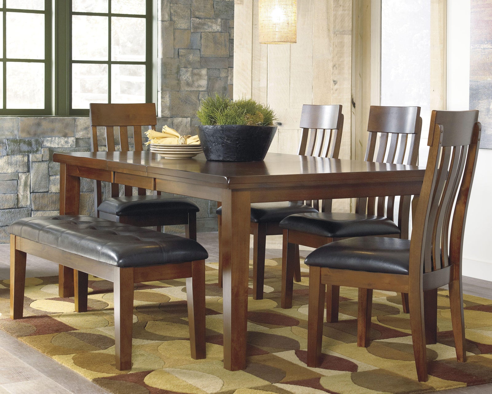 Ralene Dining Table and 4 Chairs and Bench (D594-SI)