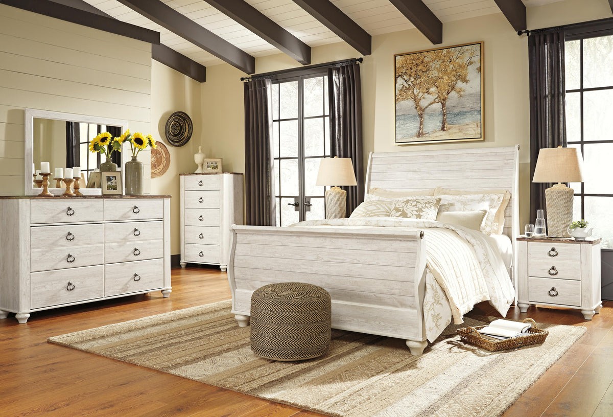 Willowton Sleigh Bed - Whitewash  (B267-SI) - Image 4