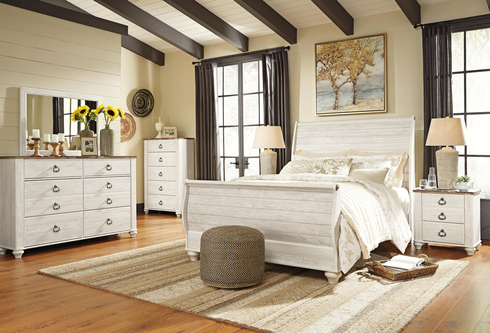 Willowton Sleigh Bed - Whitewash  (B267-SI) - Image 4