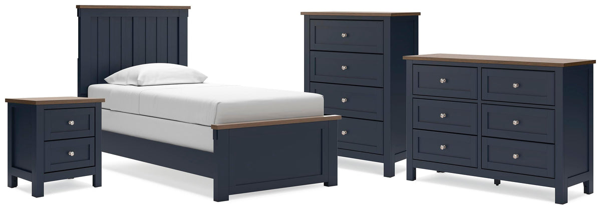 Landocken Panel Bed, Dresser, Chest and Nightstand - Brown/Blue  (B414-SI)