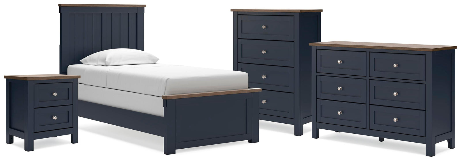 Landocken Panel Bed, Dresser, Chest and Nightstand - Brown/Blue  (B414-SI)