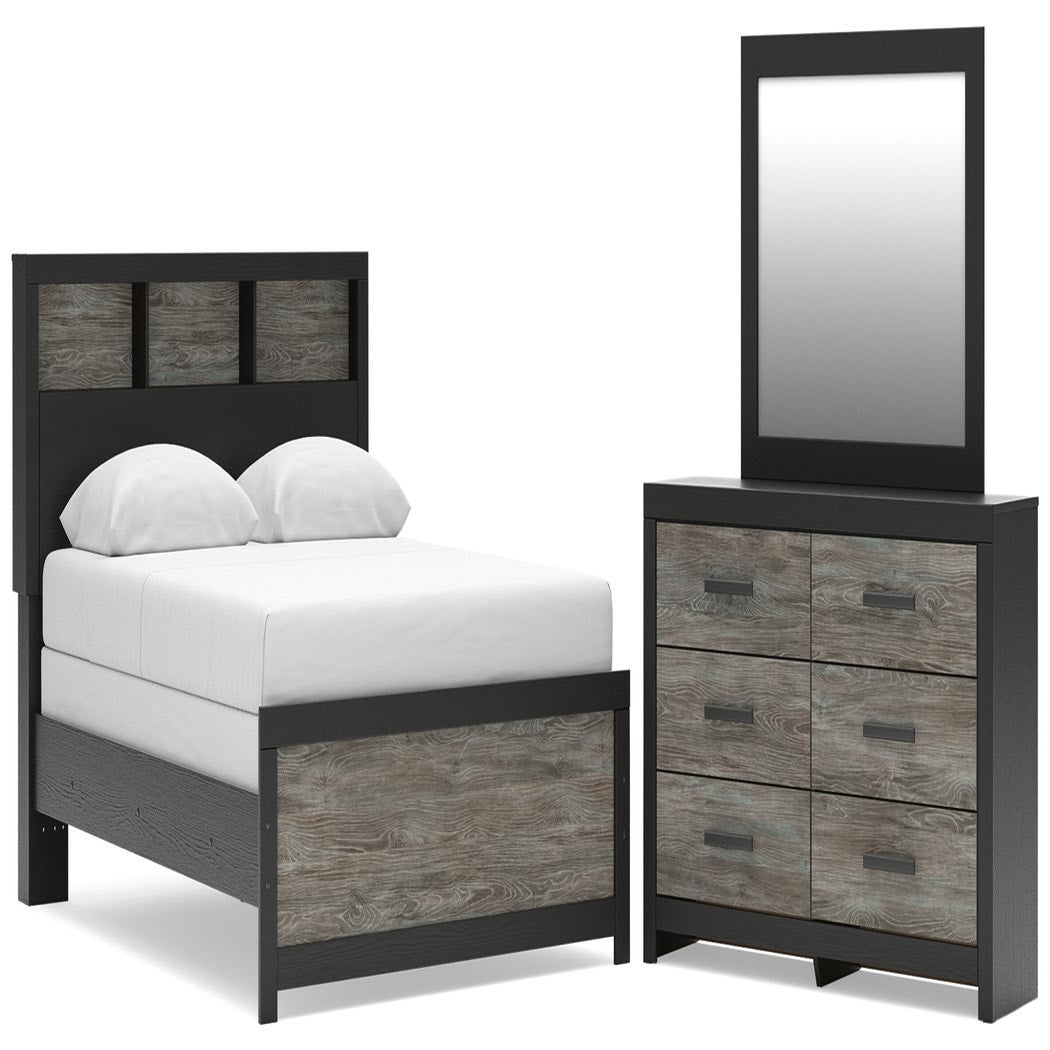 Broachmyn Queen Bookcase Bed, Dresser and Mirror (PCB1118-SI)