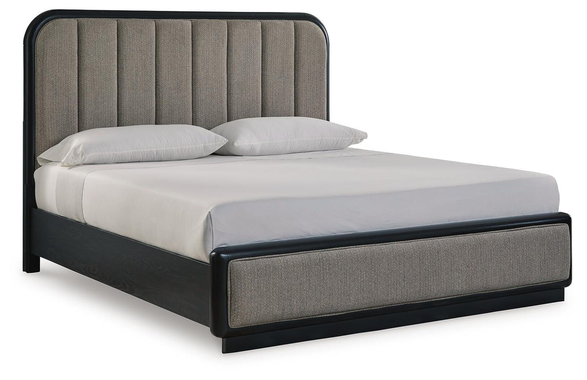 Rowanbeck Upholstered Panel Bed - Gray/Black  (B821-SI)
