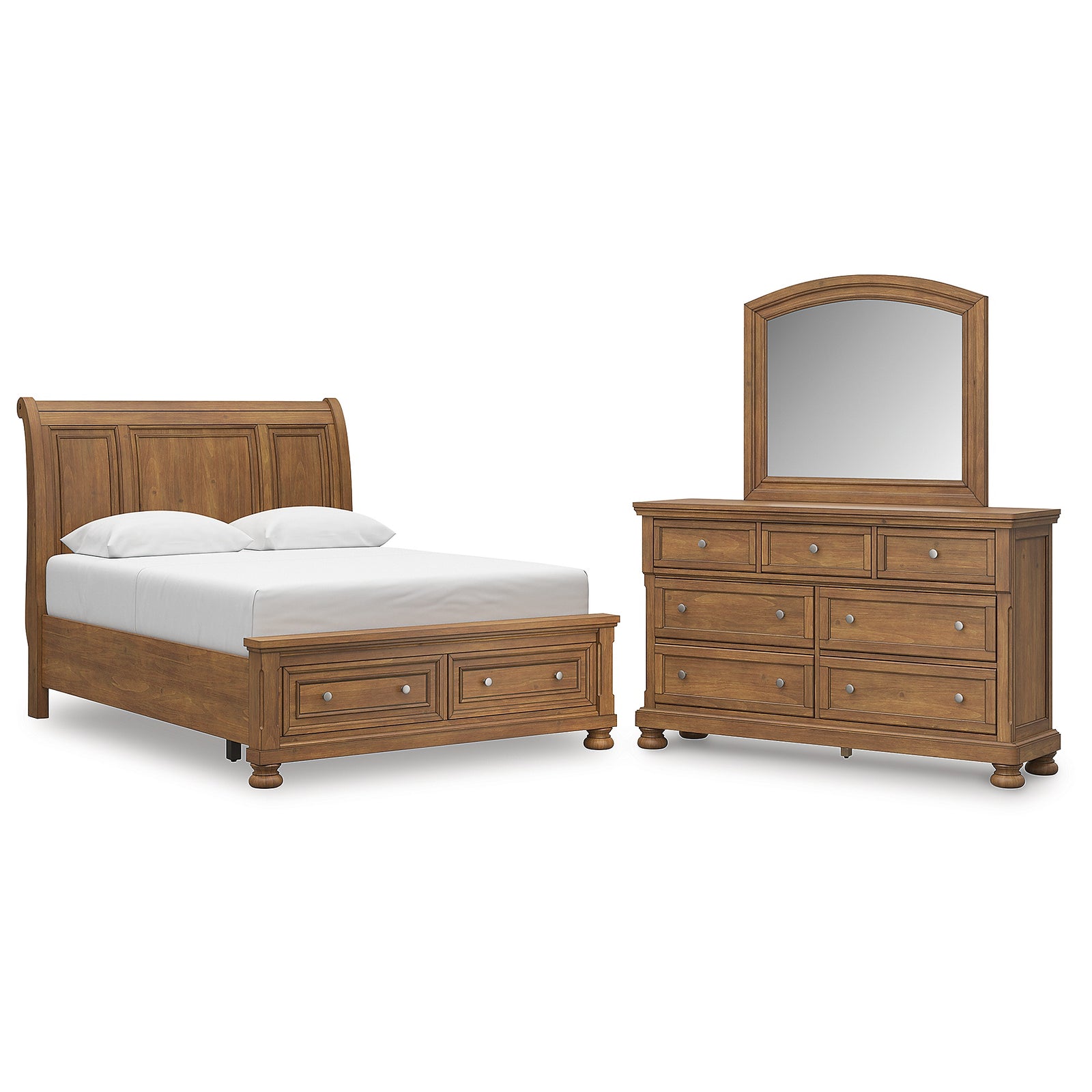 Feddinger Queen Sleigh Storage Bed, Dresser and Mirror (PCB779-SI)