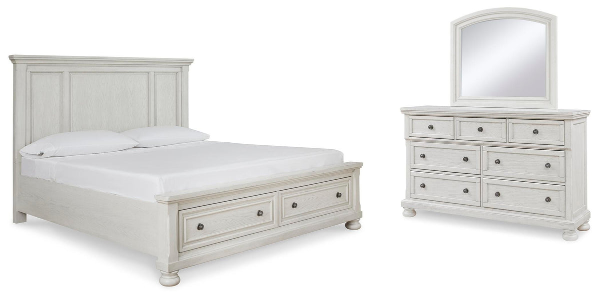 Robbinsdale Panel Storage Bed, Dresser and Mirror - Antique White  (B742-SI)