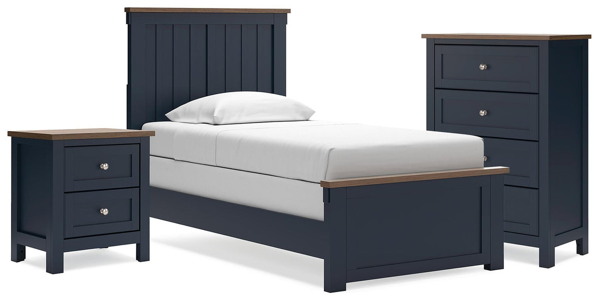 Landocken Panel Bed, Chest and Nightstand - Brown/Blue  (B414-SI)