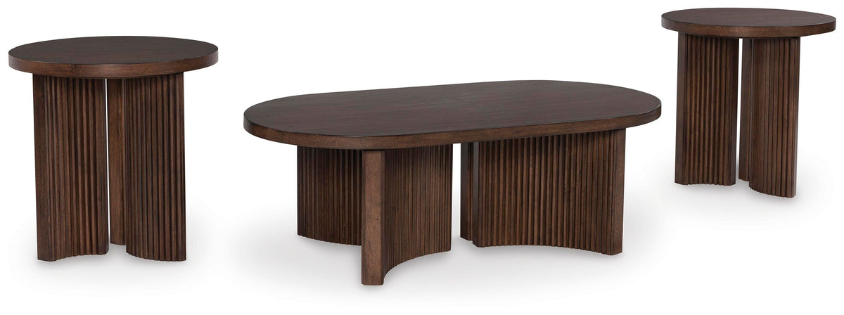 Korestone Coffee Table and 2 End Tables - Dark Brown  (T689-SI)