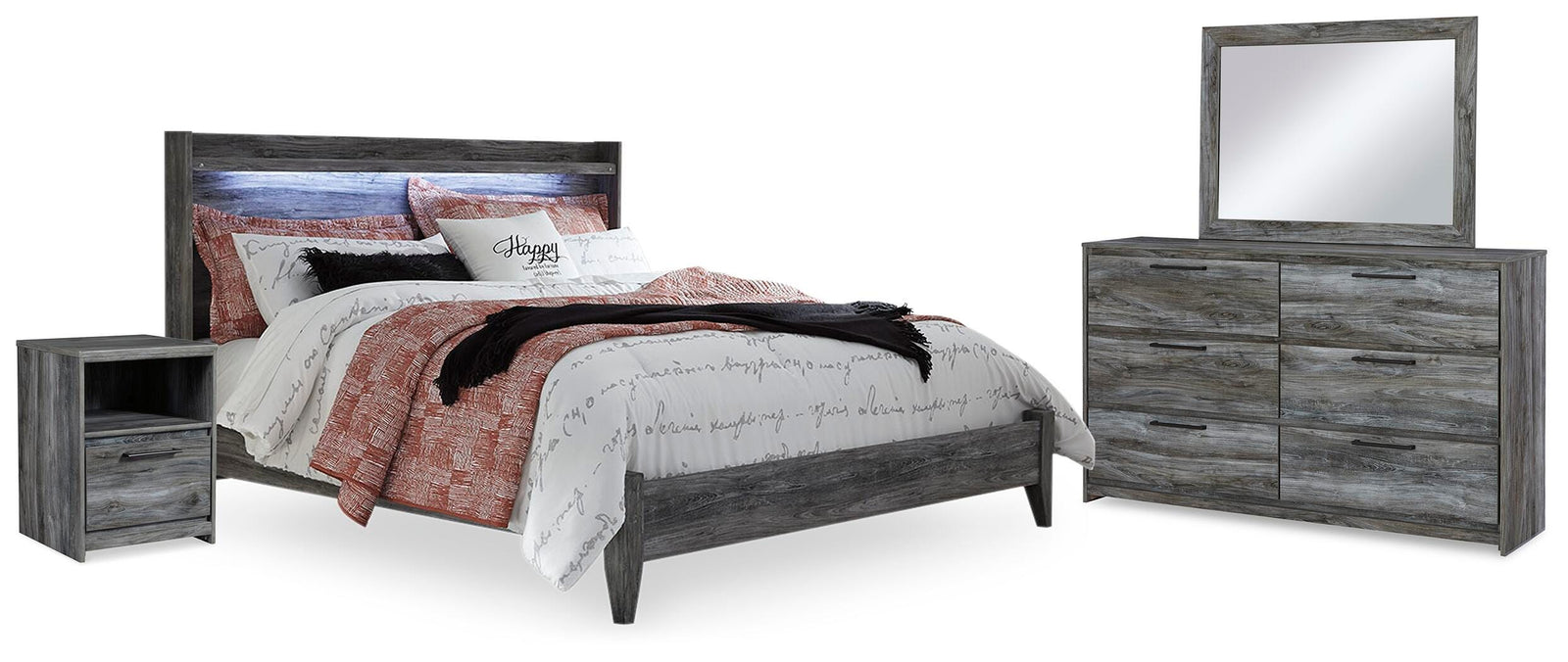 Baystorm Panel Bed, Dresser, Mirror, and Nightstand - Gray  (B221-SI)