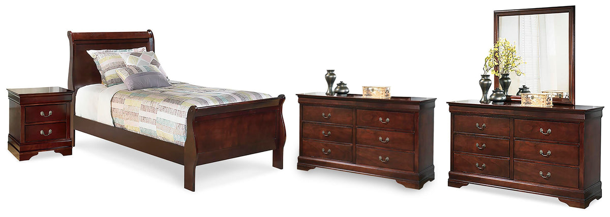 Alisdair Sleigh Bed, 2 Dressers, Mirror and Nightstand - Reddish Brown  (B376-SI)