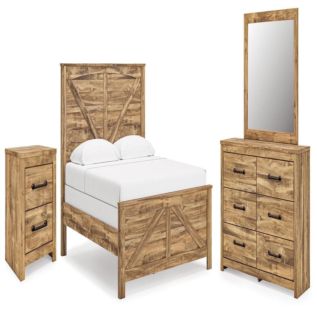 Maystonna King Crossbuck Panel Bed, Dresser, Mirror and Nightstand (PCB1580-SI)