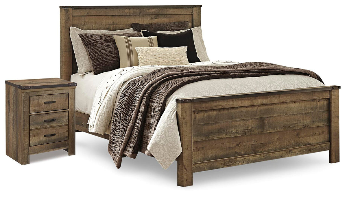 Trinell Panel Bed and Nightstand - Brown  (B446-SI)