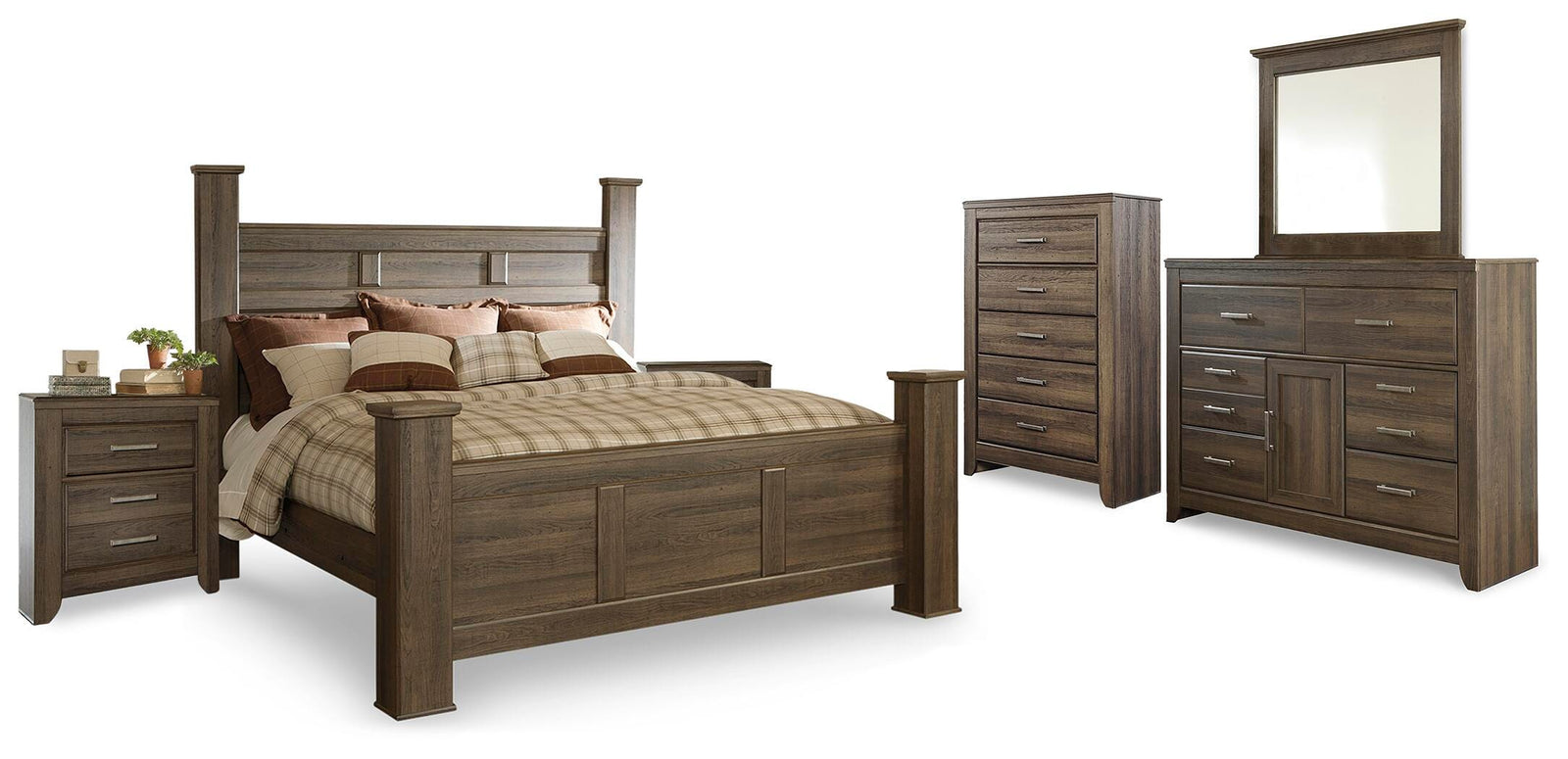 Juararo Poster Bed, Dresser, Mirror, Chest and 2 Nightstands - Dark Brown  (B251-SI) - Image 2
