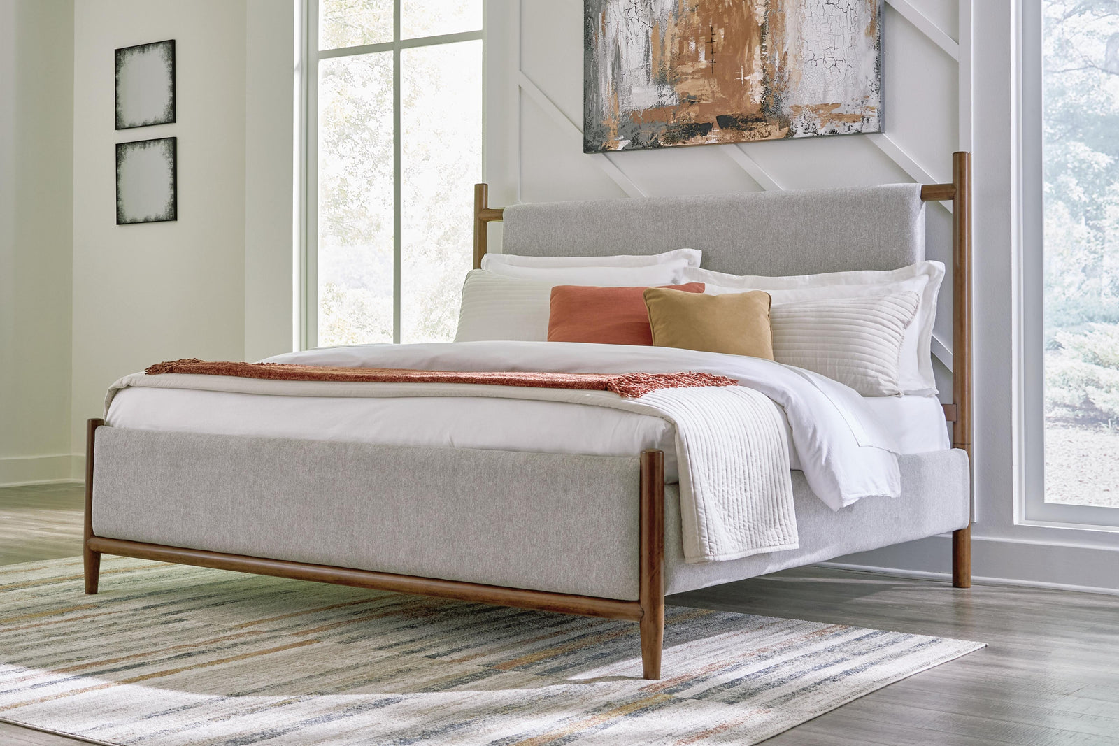 Lyncott Upholstered Bed, Dresser and Mirror - Brown  (B615-SI) - Image 10