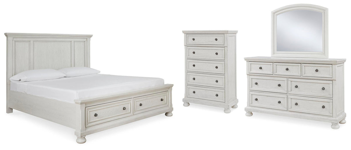 Robbinsdale Panel Storage Bed, Dresser, Mirror and Chest - Antique White  (B742-SI)