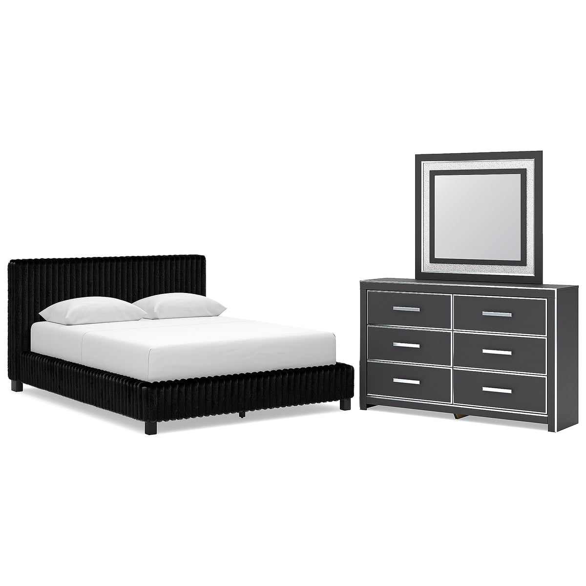 Zuraleus Queen Upholstered Bed, Dresser and Mirror (PCB3380-SI)