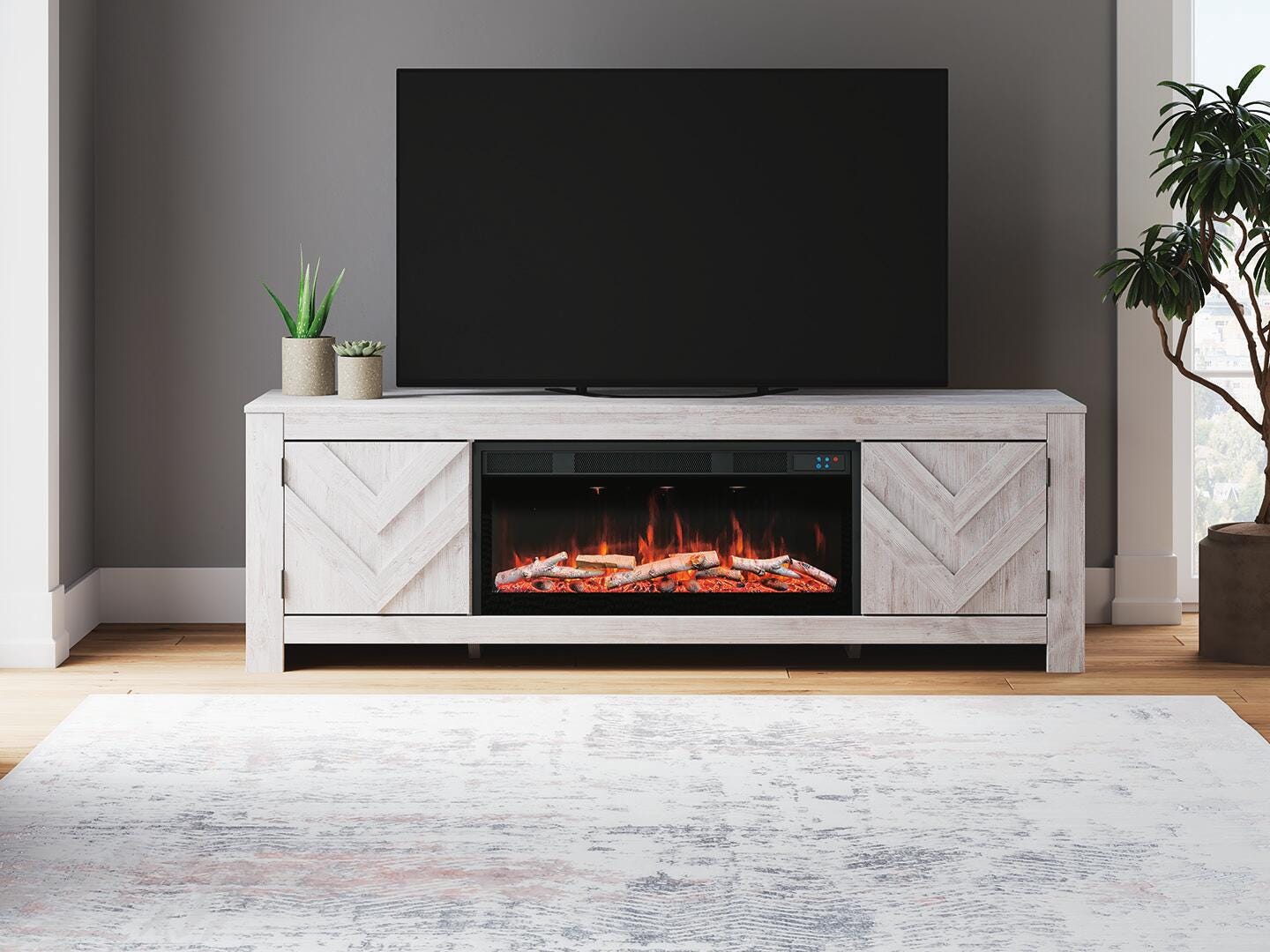 Cayboni 71 TV Stand with Electric Fireplace (W3788-SI) - Image 3