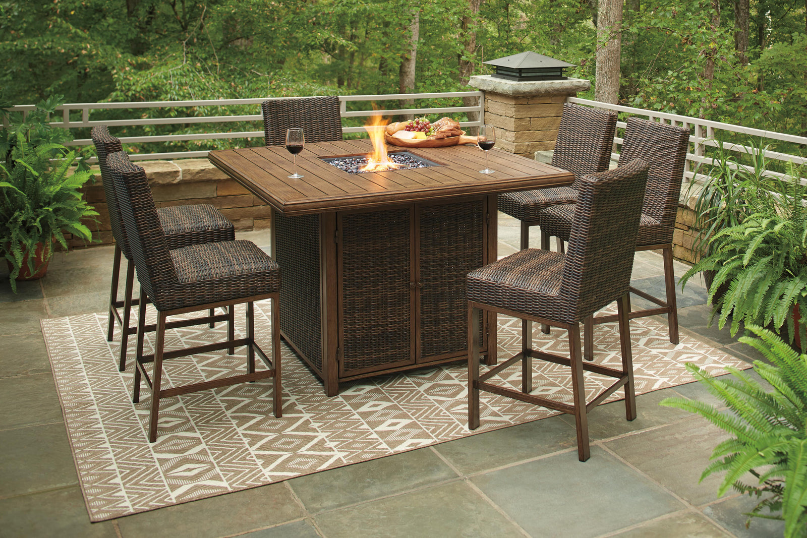 Paradise Trail Outdoor Bar Fire Pit Table with 6 Barstools (P750-SI) - Image 7
