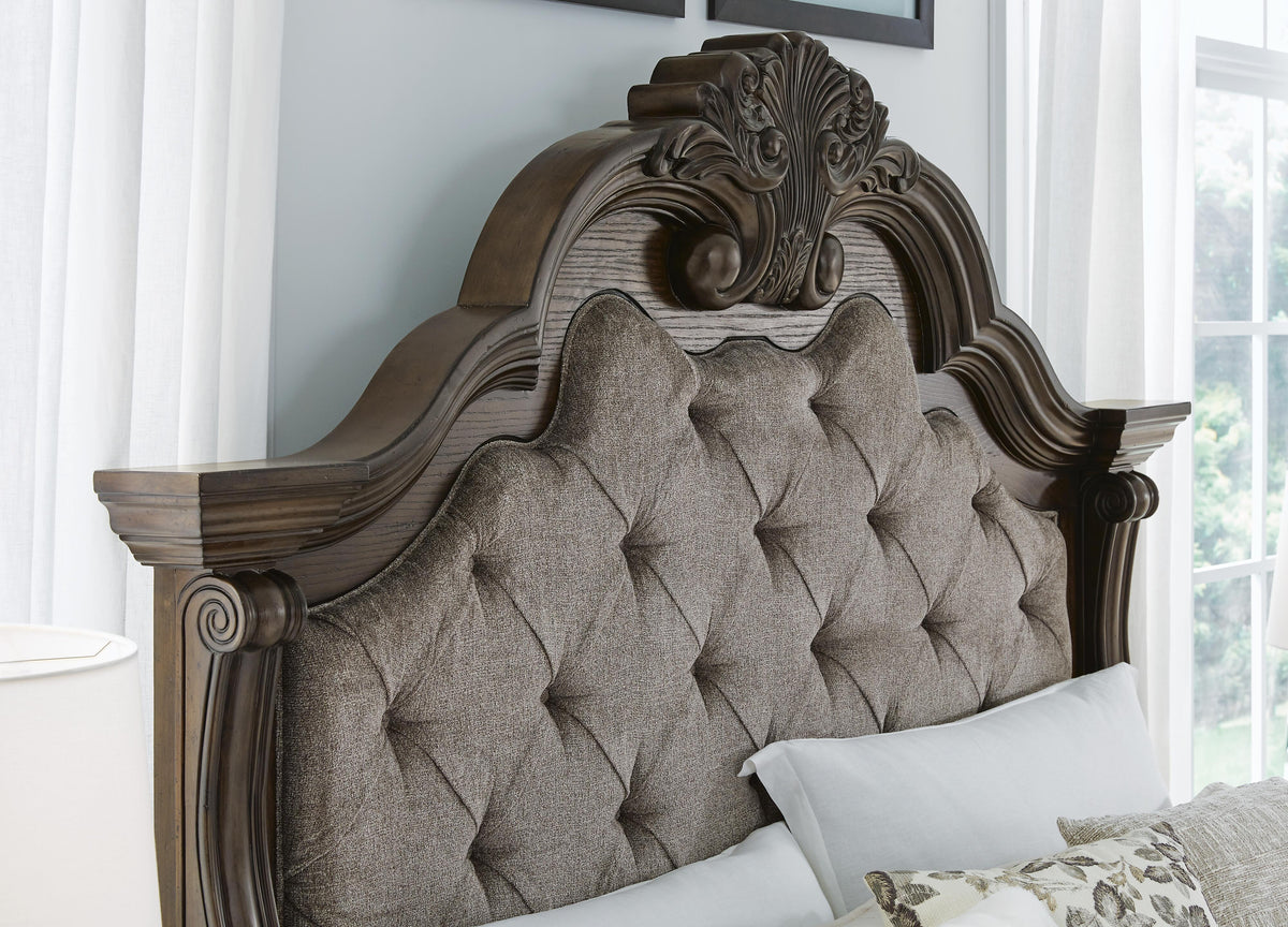 Maylee Upholstered Bed, Dresser and Mirror - Dark Brown  (B947-SI) - Image 11