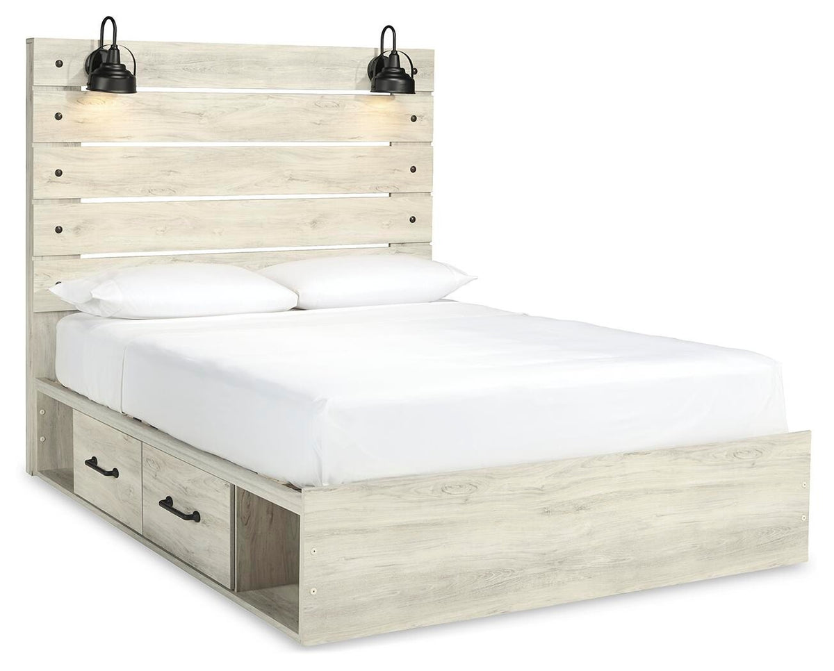 Cambeck Panel Bed with 2 Storage Drawers - Whitewash  (B192-SI)