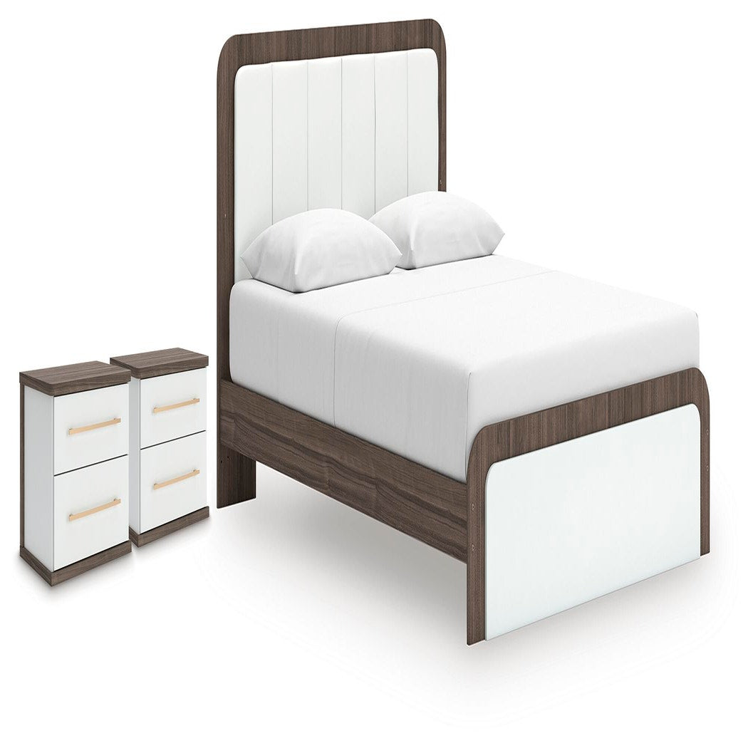 Kendanport Queen Upholstered Bed and 2 Nightstands (PCB1108-SI)