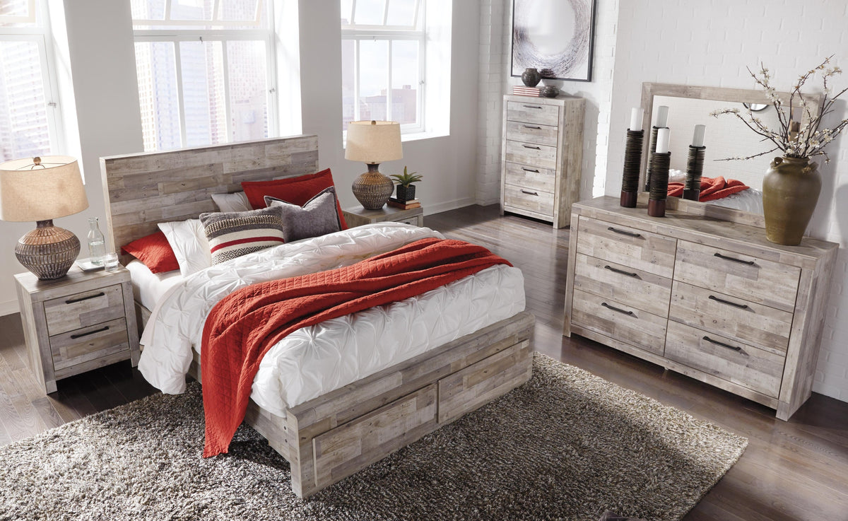 Effie Panel Bed with 2 Storage Drawers - Whitewash  (B255-SI) - Image 3