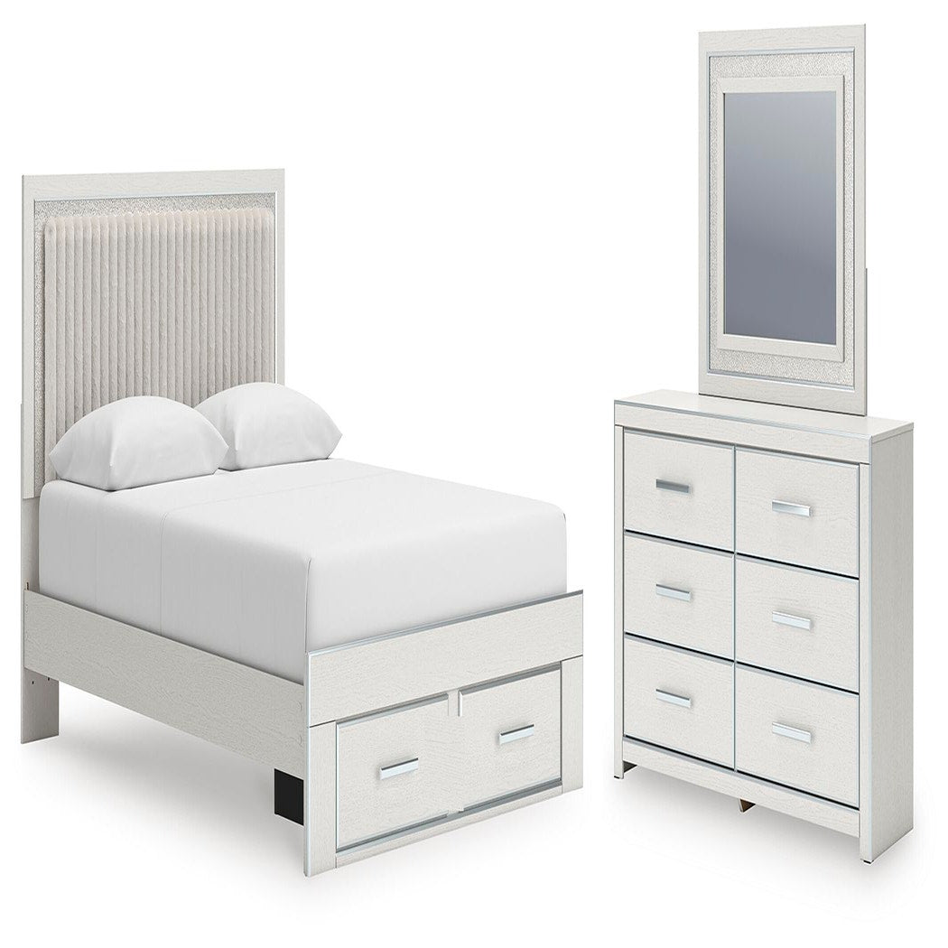 Zuraleus Queen Upholstered Panel Platform Storage Bed, Dresser and Mirror (PCB3381-SI)