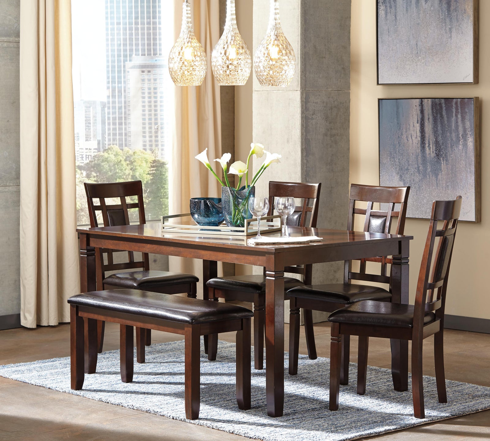 Bennox Dining Table and Chairs with Bench (Set of 6) (D384-SI) - Image 4