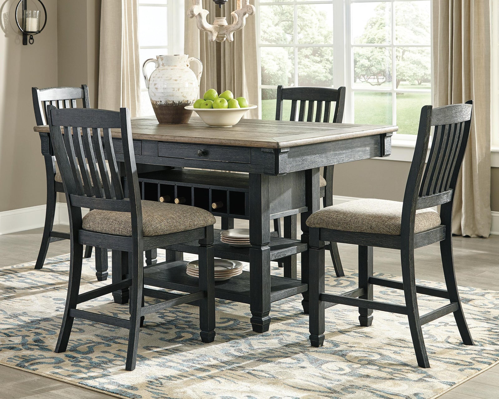Tyler Creek Counter Height Table with 4 Barstools, Server and Display Cabinet (D736-SI) - Image 11