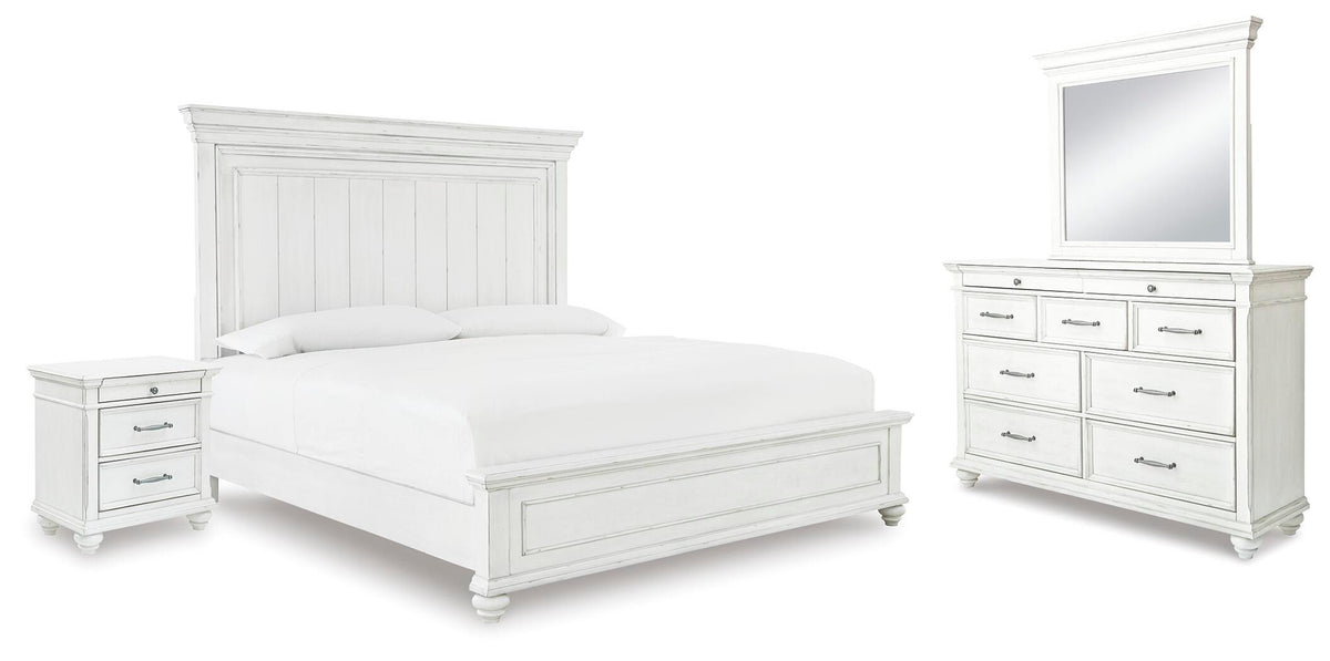 Kanwyn Panel Bed, Dresser, Mirror and Nightstand - Whitewash  (B777-SI)